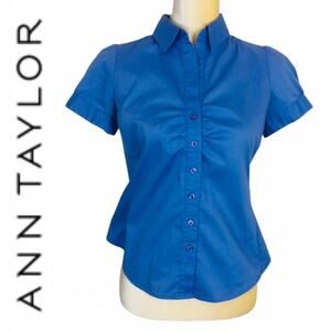 Ann Taylor Blue Button Down Collared Shirt size 2P
